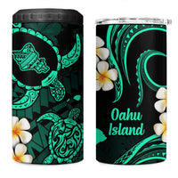 Hawaii Oahu Islands Pacific Plumeria 4 in 1 Can Cooler Tumbler Turquoise Polynesian Tattoo