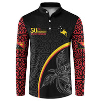 Papua New Guinea 50th Independence Day Button Sweatshirt Simple Oro Tapa Pattern - Polynesian Pride