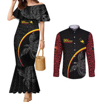 Papua New Guinea 50th Independence Day Couples Matching Mermaid Dress and Long Sleeve Button Shirt Simple Oro Tapa Pattern - Polynesian Pride