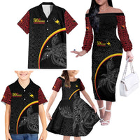 Papua New Guinea 50th Independence Day Family Matching Off The Shoulder Long Sleeve Dress and Hawaiian Shirt Simple Oro Tapa Pattern - Polynesian Pride
