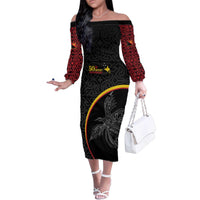Papua New Guinea 50th Independence Day Family Matching Off The Shoulder Long Sleeve Dress and Hawaiian Shirt Simple Oro Tapa Pattern - Polynesian Pride
