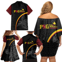 Papua New Guinea 50th Independence Day Family Matching Off Shoulder Short Dress and Hawaiian Shirt Simple Oro Tapa Pattern - Polynesian Pride