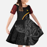Papua New Guinea 50th Independence Day Family Matching Short Sleeve Bodycon Dress and Hawaiian Shirt Simple Oro Tapa Pattern - Polynesian Pride
