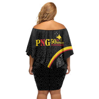 Papua New Guinea 50th Independence Day Off Shoulder Short Dress Simple Oro Tapa Pattern - Polynesian Pride