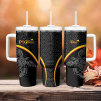 Papua New Guinea 50th Independence Day Tumbler With Handle Simple Oro Tapa Pattern - Polynesian Pride