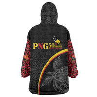 Papua New Guinea 50th Independence Day Wearable Blanket Hoodie Simple Oro Tapa Pattern - Polynesian Pride