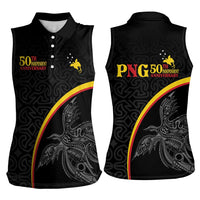 Papua New Guinea 50th Independence Day Women Sleeveless Polo Shirt Simple Oro Tapa Pattern - Polynesian Pride