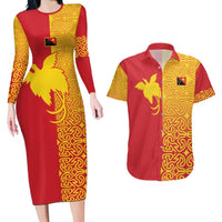 Papua New Guinea Oro Tapa Personalised Couples Matching Long Sleeve Bodycon Dress and Hawaiian Shirt Simple Bird of Paradise Style - Polynesian Pride
