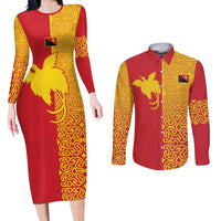 Papua New Guinea Oro Tapa Personalised Couples Matching Long Sleeve Bodycon Dress and Long Sleeve Button Shirt Simple Bird of Paradise Style - Polynesian Pride