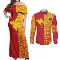 Papua New Guinea Oro Tapa Personalised Couples Matching Off Shoulder Maxi Dress and Long Sleeve Button Shirt Simple Bird of Paradise Style - Polynesian Pride