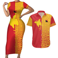 Papua New Guinea Oro Tapa Personalised Couples Matching Short Sleeve Bodycon Dress and Hawaiian Shirt Simple Bird of Paradise Style - Polynesian Pride