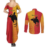 Papua New Guinea Oro Tapa Personalised Couples Matching Summer Maxi Dress and Long Sleeve Button Shirt Simple Bird of Paradise Style - Polynesian Pride