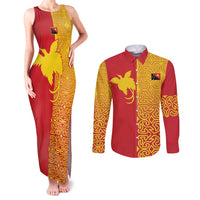 Papua New Guinea Oro Tapa Personalised Couples Matching Tank Maxi Dress and Long Sleeve Button Shirt Simple Bird of Paradise Style - Polynesian Pride