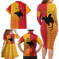 Papua New Guinea Oro Tapa Personalised Family Matching Long Sleeve Bodycon Dress and Hawaiian Shirt Simple Bird of Paradise Style - Polynesian Pride