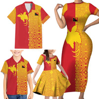 Papua New Guinea Oro Tapa Personalised Family Matching Short Sleeve Bodycon Dress and Hawaiian Shirt Simple Bird of Paradise Style - Polynesian Pride