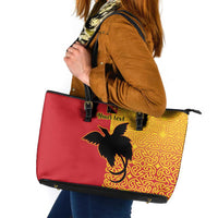 Papua New Guinea Oro Tapa Personalised Leather Tote Bag Simple Bird of Paradise Style LT9 Red - Polynesian Pride
