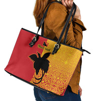 Papua New Guinea Oro Tapa Personalised Leather Tote Bag Simple Bird of Paradise Style LT9 - Polynesian Pride