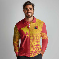 Papua New Guinea Oro Tapa Personalised Long Sleeve Polo Shirt Simple Bird of Paradise Style - Polynesian Pride
