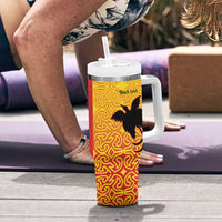 Papua New Guinea Oro Tapa Personalised Tumbler With Handle Simple Bird of Paradise Style - Polynesian Pride