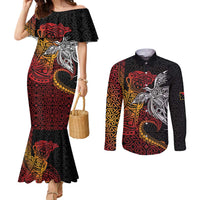 Papua New Guinea Sepik Personalised Couples Matching Mermaid Dress and Long Sleeve Button Shirt PNG Bird of Paradise Tattoo - Polynesian Pride