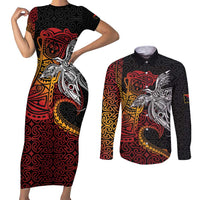 Papua New Guinea Sepik Personalised Couples Matching Short Sleeve Bodycon Dress and Long Sleeve Button Shirt PNG Bird of Paradise Tattoo - Polynesian Pride