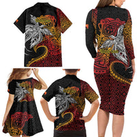 Papua New Guinea Sepik Personalised Family Matching Long Sleeve Bodycon Dress and Hawaiian Shirt PNG Bird of Paradise Tattoo - Polynesian Pride