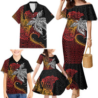 Papua New Guinea Sepik Personalised Family Matching Mermaid Dress and Hawaiian Shirt PNG Bird of Paradise Tattoo - Polynesian Pride