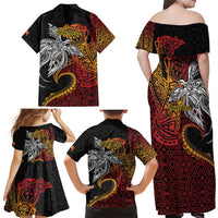 Papua New Guinea Sepik Personalised Family Matching Off Shoulder Maxi Dress and Hawaiian Shirt PNG Bird of Paradise Tattoo - Polynesian Pride