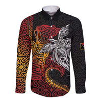 Papua New Guinea Sepik Personalised Long Sleeve Button Shirt PNG Bird of Paradise Tattoo - Polynesian Pride