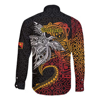 Papua New Guinea Sepik Personalised Long Sleeve Button Shirt PNG Bird of Paradise Tattoo - Polynesian Pride