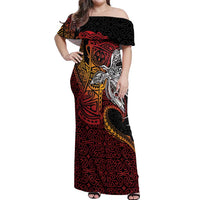 Papua New Guinea Sepik Personalised Off Shoulder Maxi Dress PNG Bird of Paradise Tattoo LT9 Women Black - Polynesian Pride
