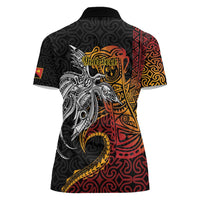 Papua New Guinea Sepik Personalised Women Polo Shirt PNG Bird of Paradise Tattoo - Polynesian Pride