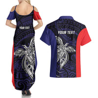 Personalised PNG Bougainville Couples Matching Summer Maxi Dress and Hawaiian Shirt Bird of Paradise Tattoo Flag Motif - Polynesian Pride