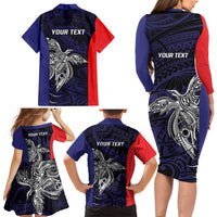 Personalised PNG Bougainville Family Matching Long Sleeve Bodycon Dress and Hawaiian Shirt Bird of Paradise Tattoo Flag Motif - Polynesian Pride