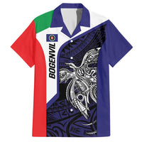 Personalised PNG Bougainville Family Matching Off The Shoulder Long Sleeve Dress and Hawaiian Shirt Bird of Paradise Tattoo Flag Motif - Polynesian Pride