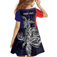 Personalised PNG Bougainville Family Matching Short Sleeve Bodycon Dress and Hawaiian Shirt Bird of Paradise Tattoo Flag Motif - Polynesian Pride