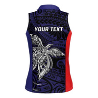 Personalised PNG Bougainville Women Sleeveless Polo Shirt Bird of Paradise Tattoo Flag Motif - Polynesian Pride