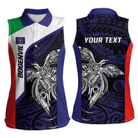 Personalised PNG Bougainville Women Sleeveless Polo Shirt Bird of Paradise Tattoo Flag Motif - Polynesian Pride