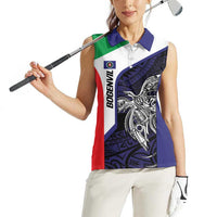 Personalised PNG Bougainville Women Sleeveless Polo Shirt Bird of Paradise Tattoo Flag Motif - Polynesian Pride