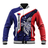 Personalised PNG Central Province Baseball Jacket Bird of Paradise Tattoo Flag Motif - Polynesian Pride