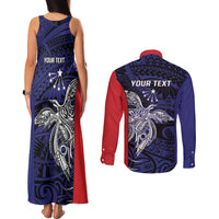 Personalised PNG Central Province Couples Matching Tank Maxi Dress and Long Sleeve Button Shirt Bird of Paradise Tattoo Flag Motif - Polynesian Pride