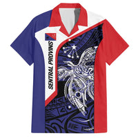 Personalised PNG Central Province Family Matching Off The Shoulder Long Sleeve Dress and Hawaiian Shirt Bird of Paradise Tattoo Flag Motif - Polynesian Pride