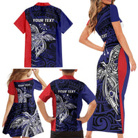 Personalised PNG Central Province Family Matching Short Sleeve Bodycon Dress and Hawaiian Shirt Bird of Paradise Tattoo Flag Motif - Polynesian Pride