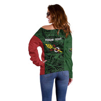 Personalised PNG Chimbu Province Off Shoulder Sweater Bird of Paradise Tattoo Flag Motif - Polynesian Pride