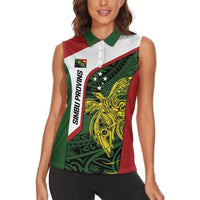 Personalised PNG Chimbu Province Women Sleeveless Polo Shirt Bird of Paradise Tattoo Flag Motif - Polynesian Pride