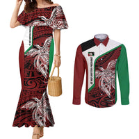 Personalised PNG East New Britain Province Couples Matching Mermaid Dress and Long Sleeve Button Shirt Bird of Paradise Tattoo Flag Motif - Polynesian Pride