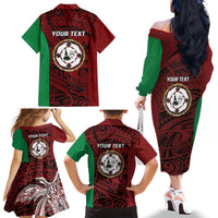 Personalised PNG East New Britain Province Family Matching Off The Shoulder Long Sleeve Dress and Hawaiian Shirt Bird of Paradise Tattoo Flag Motif - Polynesian Pride