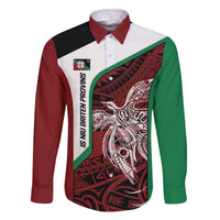 Personalised PNG East New Britain Province Family Matching Off The Shoulder Long Sleeve Dress and Hawaiian Shirt Bird of Paradise Tattoo Flag Motif - Polynesian Pride