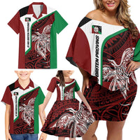 Personalised PNG East New Britain Province Family Matching Off Shoulder Short Dress and Hawaiian Shirt Bird of Paradise Tattoo Flag Motif - Polynesian Pride