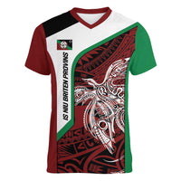 Personalised PNG East New Britain Province Women V-Neck T-Shirt Bird of Paradise Tattoo Flag Motif - Polynesian Pride